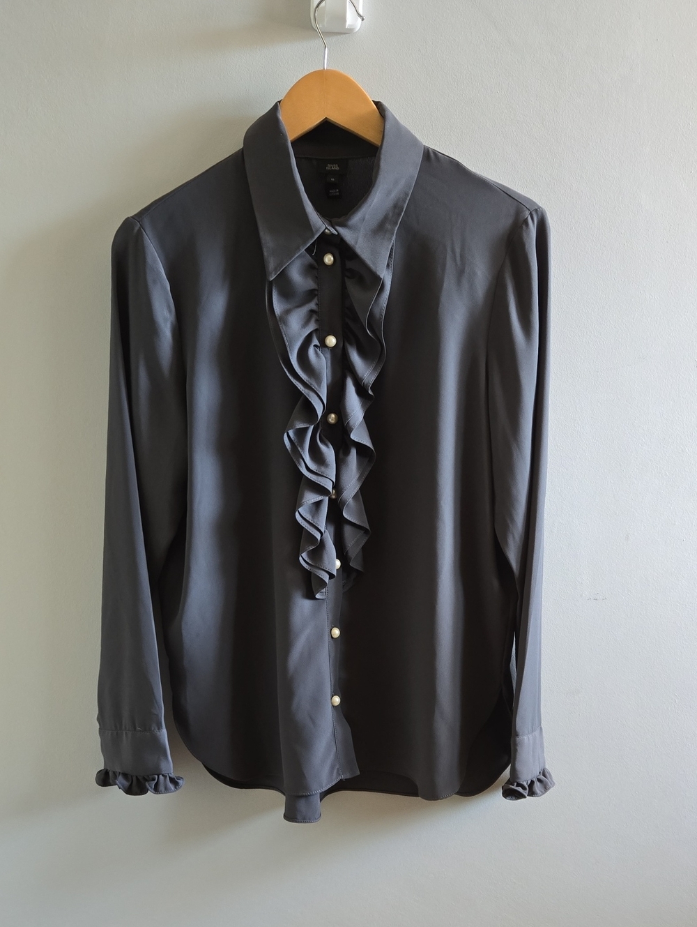 Slate Grey River Island Ruffle Blouse Size 10
